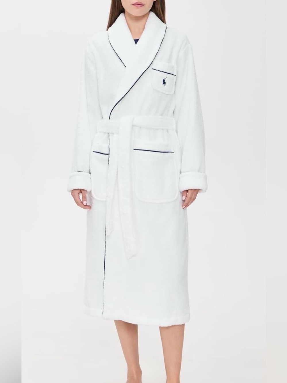 Polo Ralph Lauren plush terry robe with navy piping size Small/medium NWT